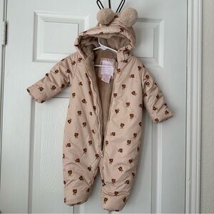Liv & Lottie Floral Beige Baby Snowsuit with Bear Ears - 6M